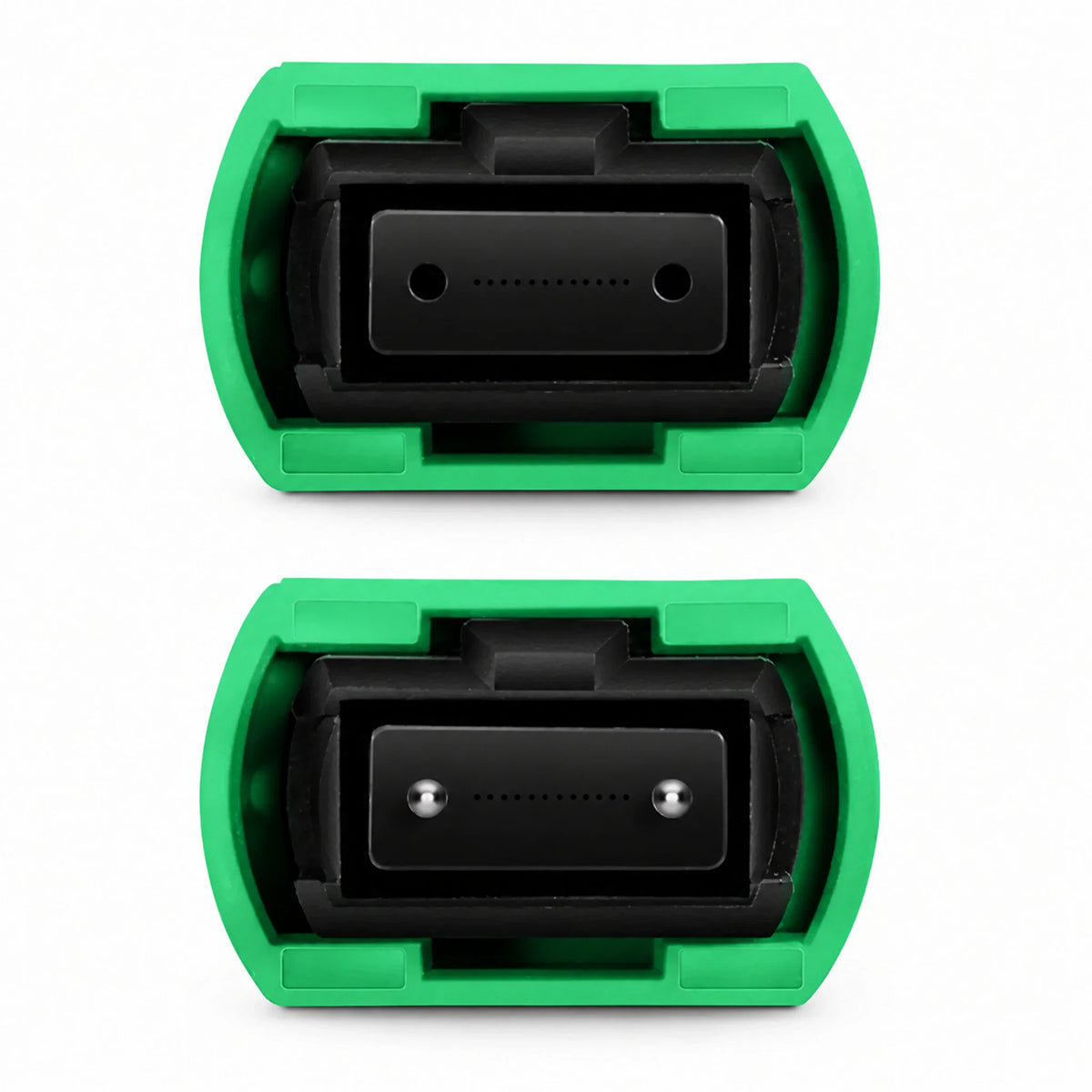 MPO-12 OS2 G.657.A1 Fiber Patch Cable - front views of MPO connector ends with and without guide pins